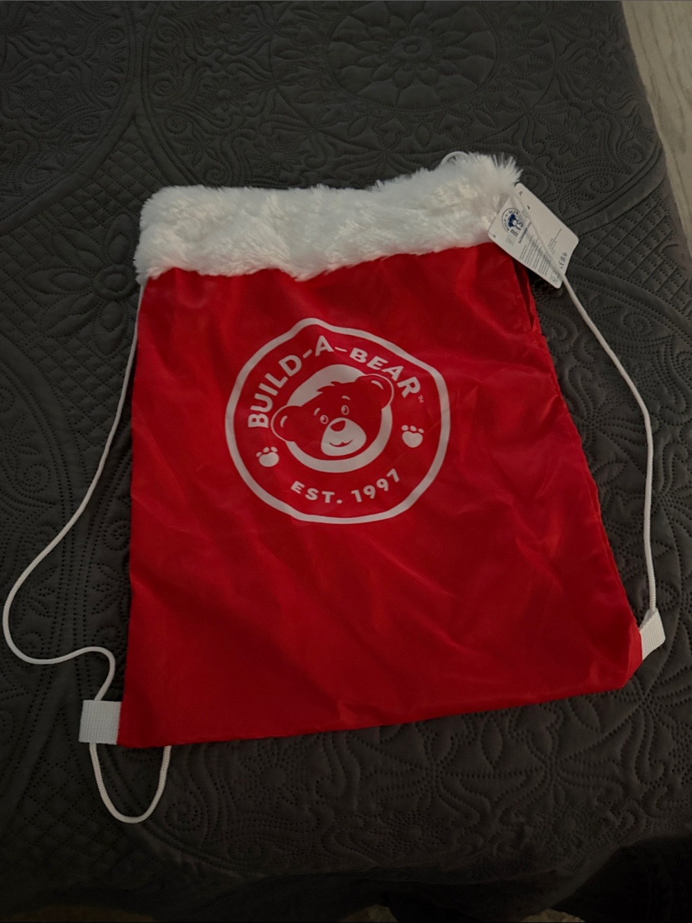 Build-A-Bear Red Drawstring Plush-Trim Backpack Sack